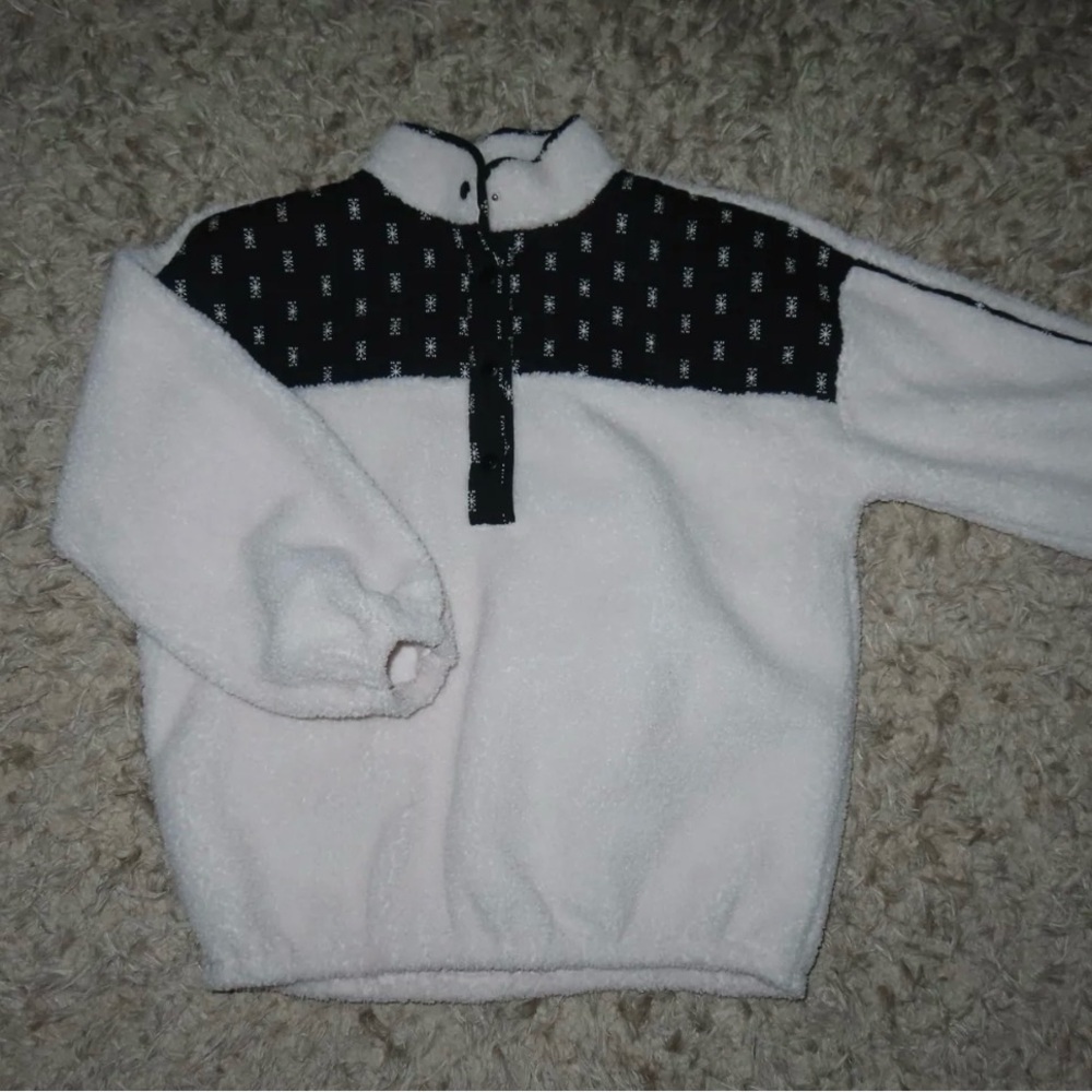 LOFT Black and White Patterned Fleece Jacket